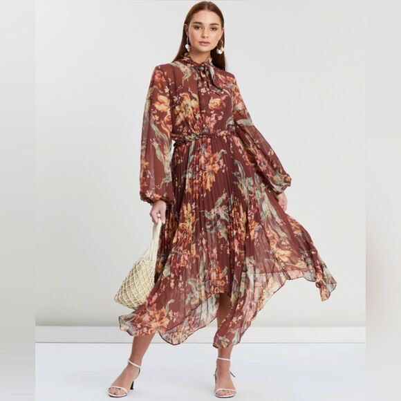 Keepsake The Label Unravel Midi Dress in Chocolate Lily Floral, Size 8 - Picture 1 of 13